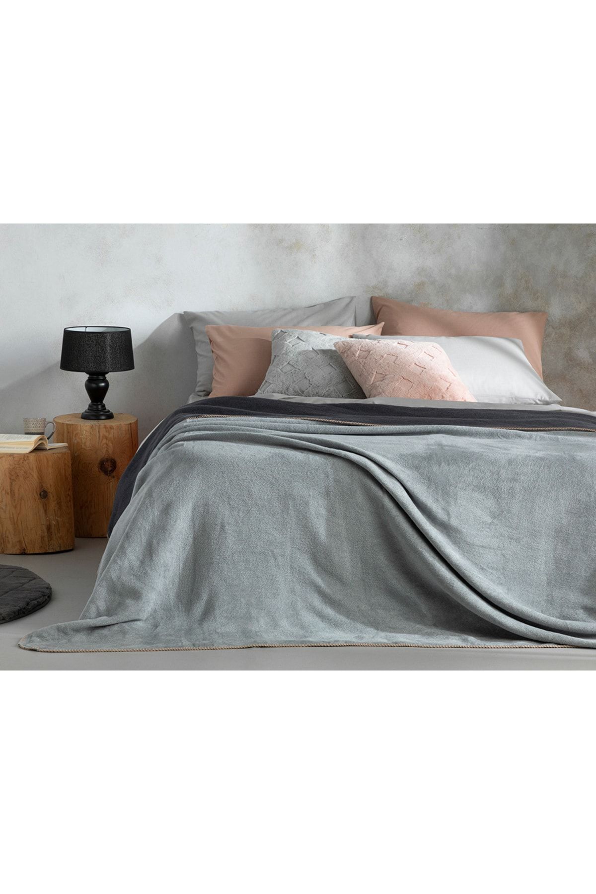 Plain Pamuklu Tek Kişilik Battaniye 150x200 Cm Gri-antrasit