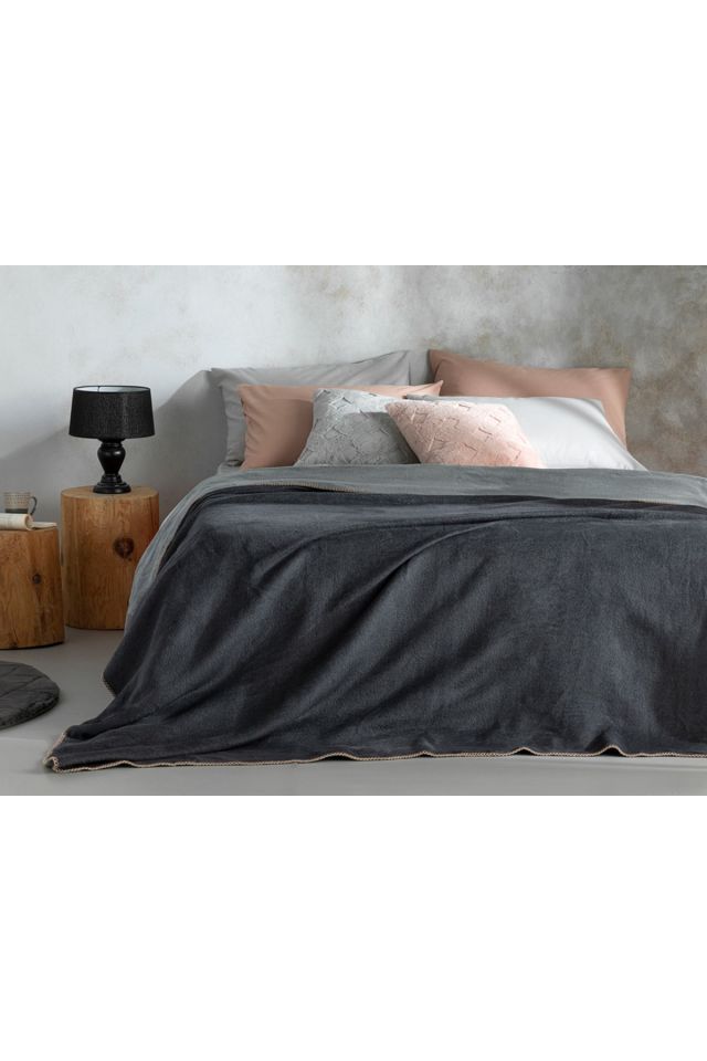 Plain Pamuklu Tek Kişilik Battaniye 150x200 Cm Gri-antrasit