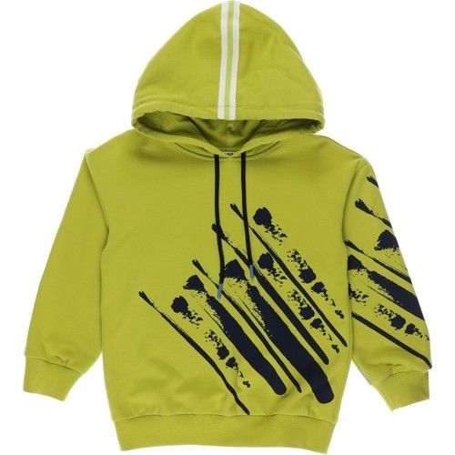Erkek Çocuk Kapüşonlu Şeritli Baskı Detay Sweatshirt