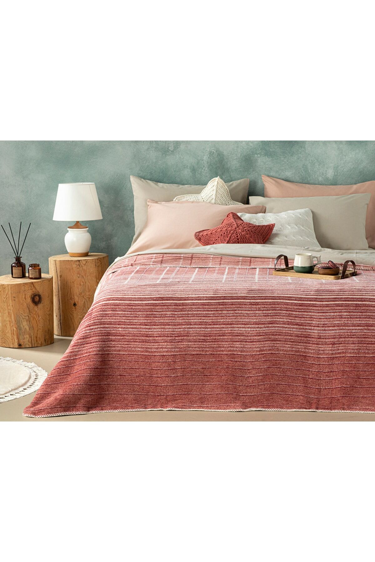 Blurred Check Cotton Single Blanket 150x200 Cm Dried Rose