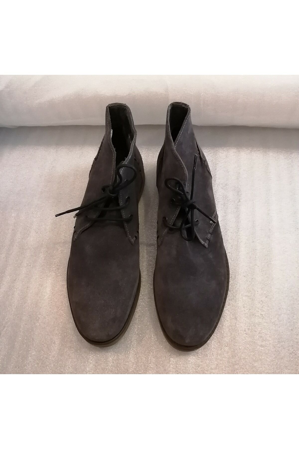 Men's Genuine Suede Anthracite Thick Serrated Hard Rubber Sole Non-Slip Laced Ankle Boots