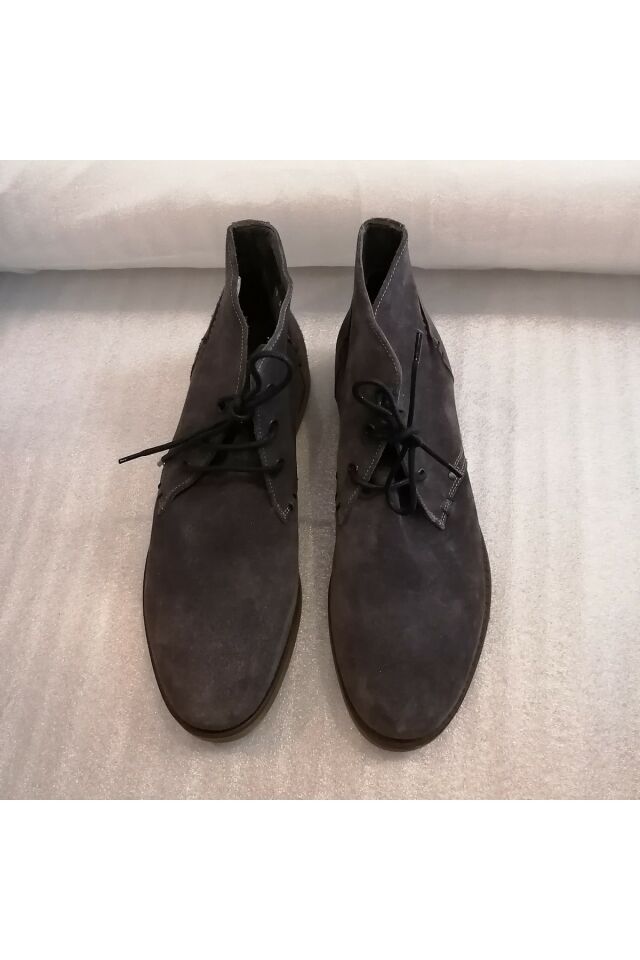 Men's Genuine Suede Anthracite Thick Serrated Hard Rubber Sole Non-Slip Laced Ankle Boots