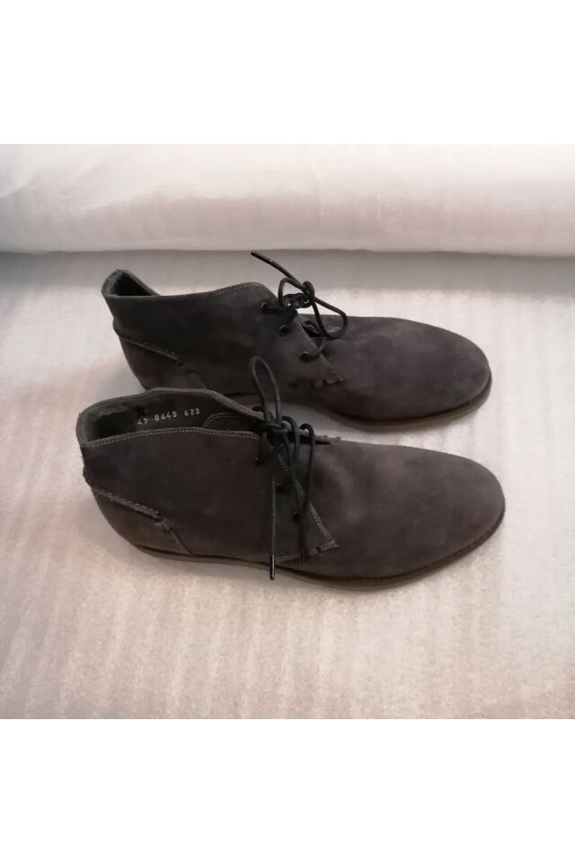 Men's Genuine Suede Anthracite Thick Serrated Hard Rubber Sole Non-Slip Laced Ankle Boots