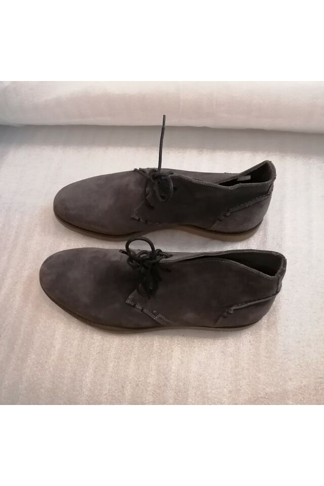 Men's Genuine Suede Anthracite Thick Serrated Hard Rubber Sole Non-Slip Laced Ankle Boots