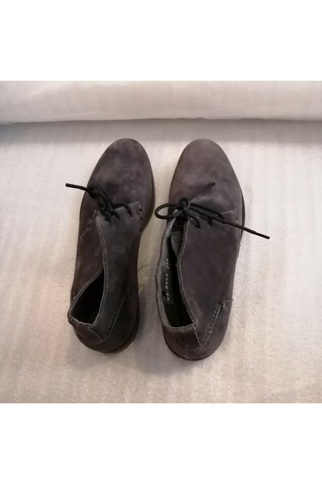 Men's Genuine Suede Anthracite Thick Serrated Hard Rubber Sole Non-Slip Laced Ankle Boots
