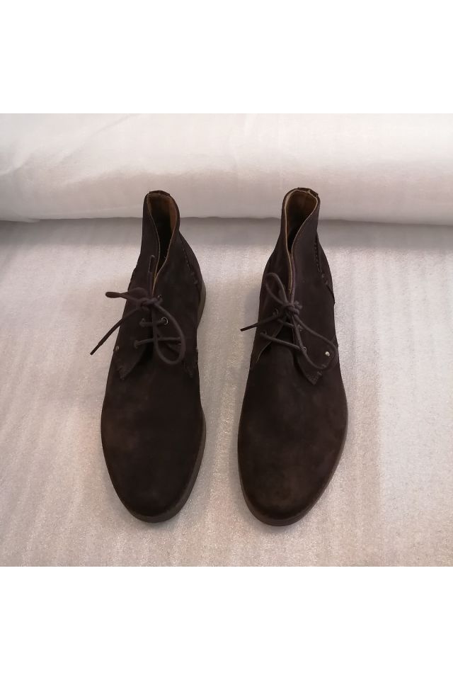 Men's Genuine Suede Dark Brown Thick Serrated Hard Rubber Sole Non-Slip Laced Ankle Boots