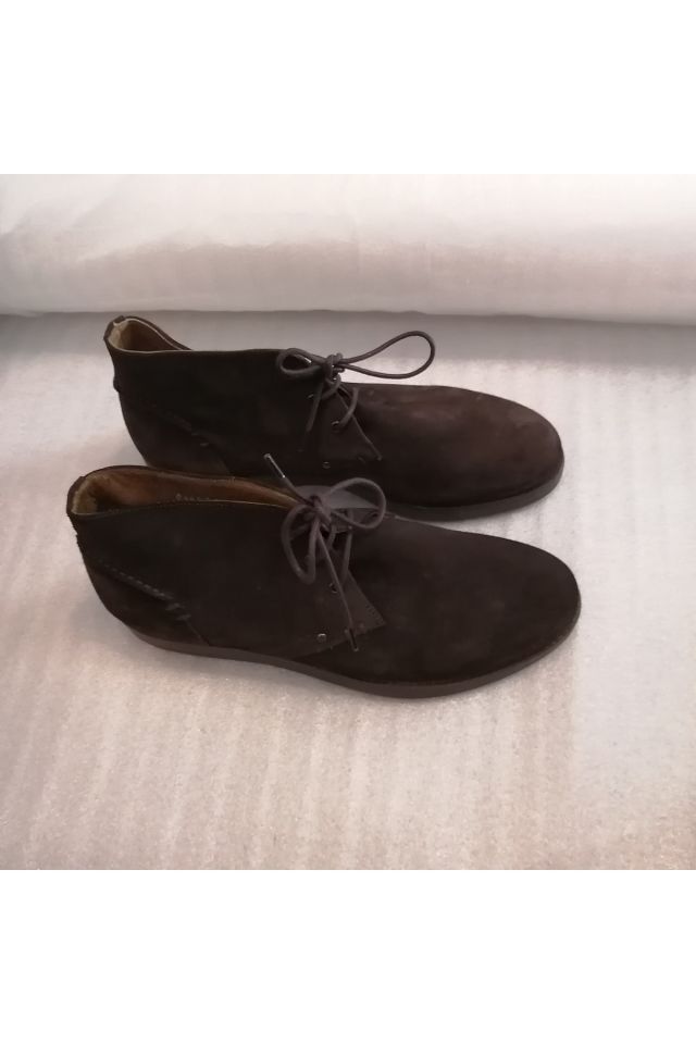 Men's Genuine Suede Dark Brown Thick Serrated Hard Rubber Sole Non-Slip Laced Ankle Boots