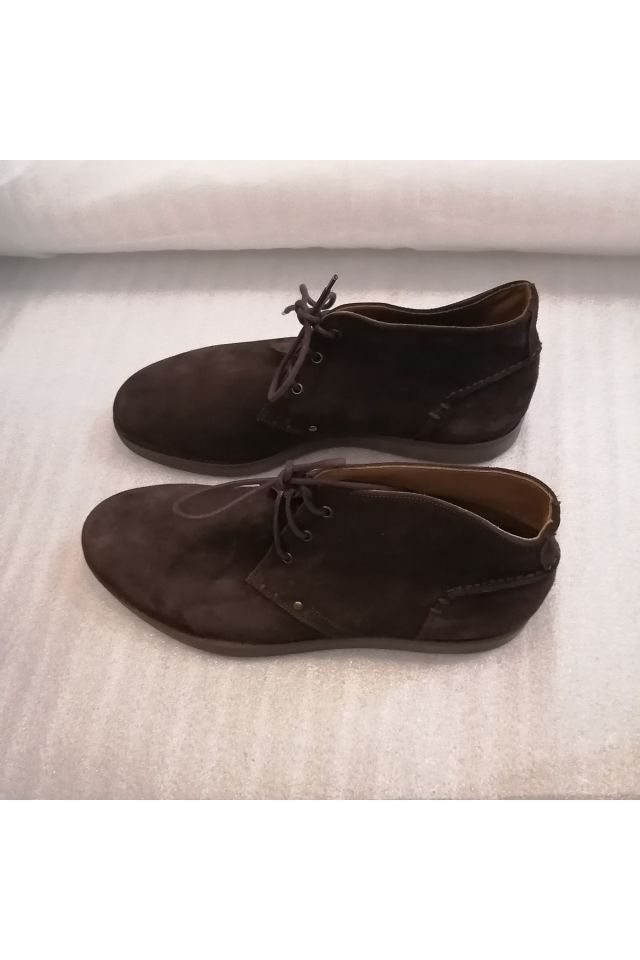 Men's Genuine Suede Dark Brown Thick Serrated Hard Rubber Sole Non-Slip Laced Ankle Boots