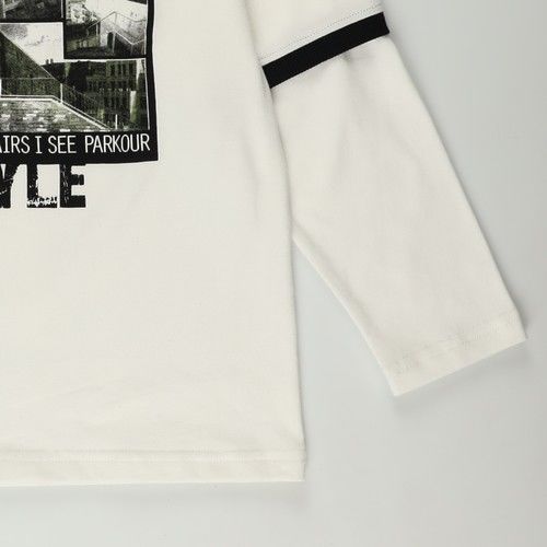 Erkek Çocuk Bisiklet Yakalı , Baskılı Uzun Kollu T-Shirt