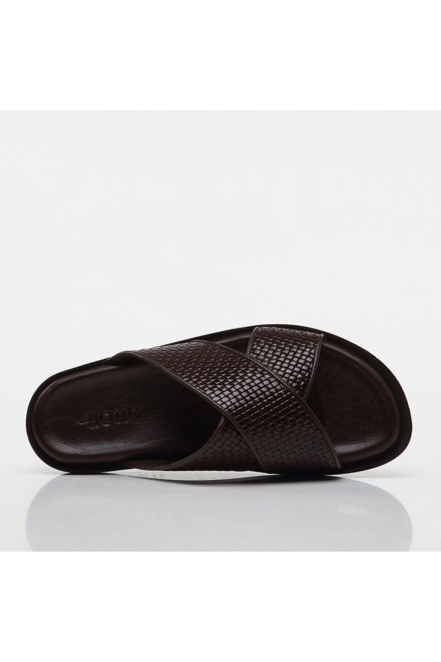 Genuine Leather Brown Men's Slippers