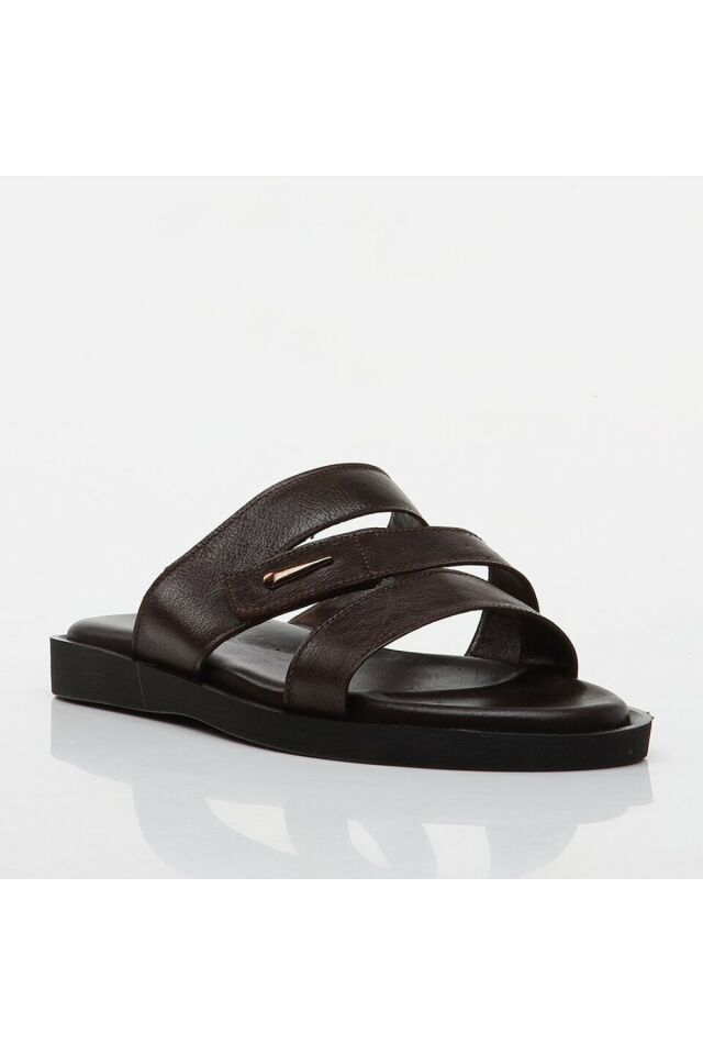 Genuine Leather Brown Men's Slippers