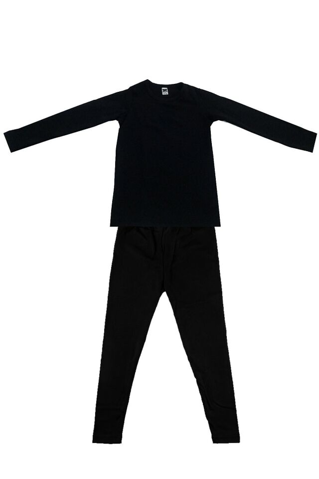 Kids Black Long Sleeve Viscose Raised Suit Thermal Clothing & Underwear
