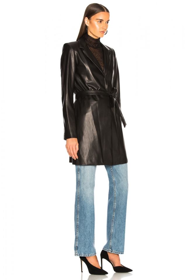 Women's Belted Long Leather Jacket 4501627