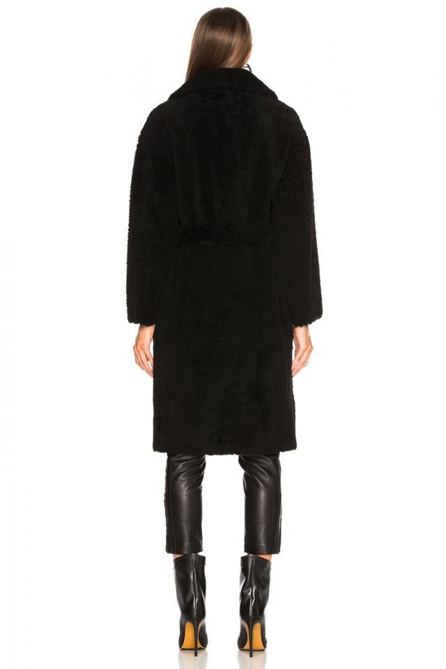 Women's Black Buttonless Belted Wool Felt Coat 4525360