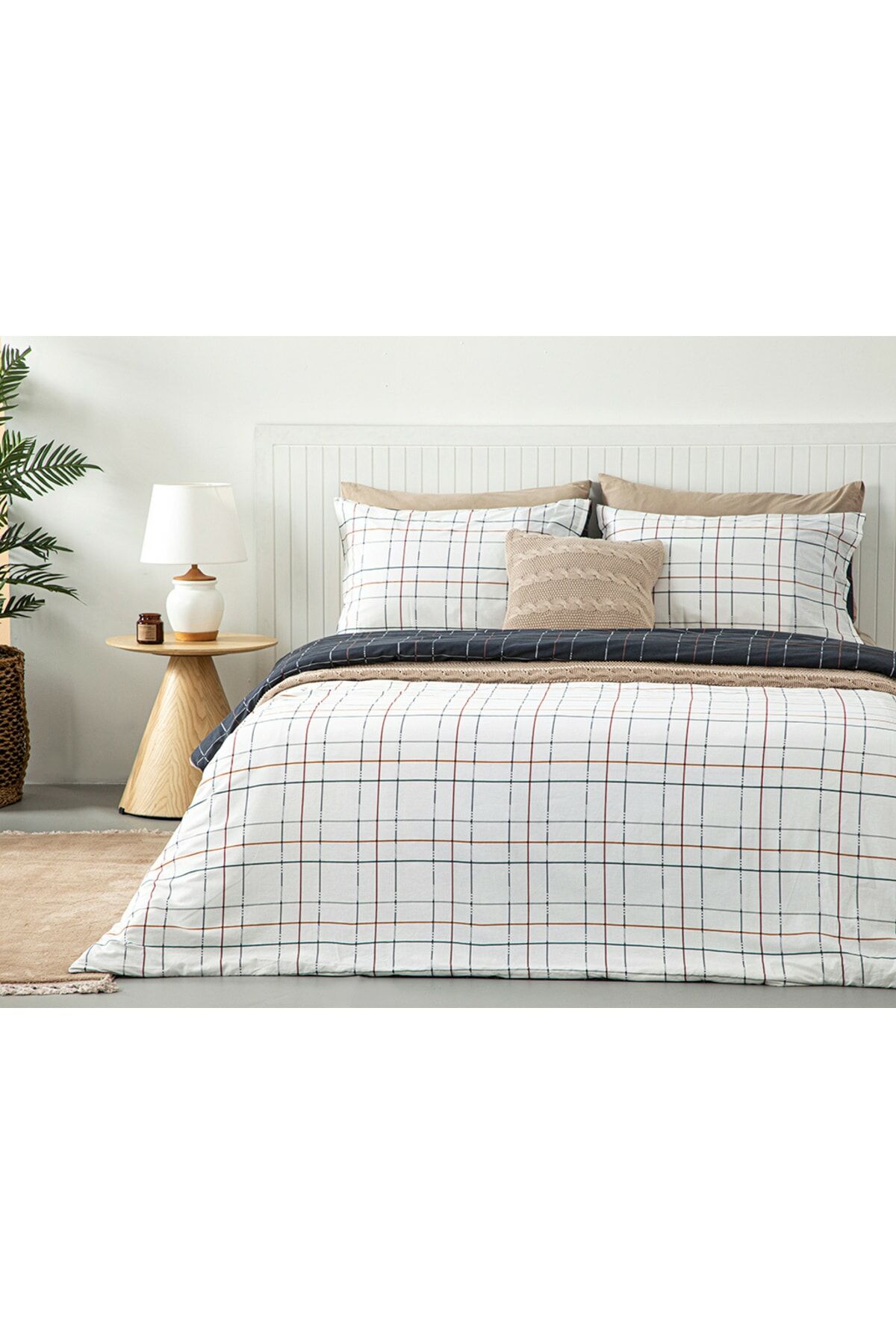 Modern Plaid Cotton Double Duvet Cover Set 200x220 Cm Gray