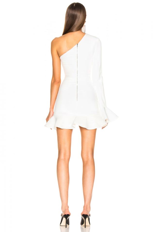 Women's White Asymmetric Cut Bust Decollete Ruffled Dress 4538003