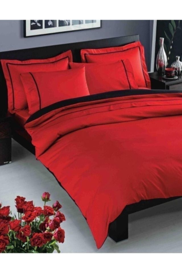 Çift Kişilik Saten Nevresim Takımı Prestige Kırmızı