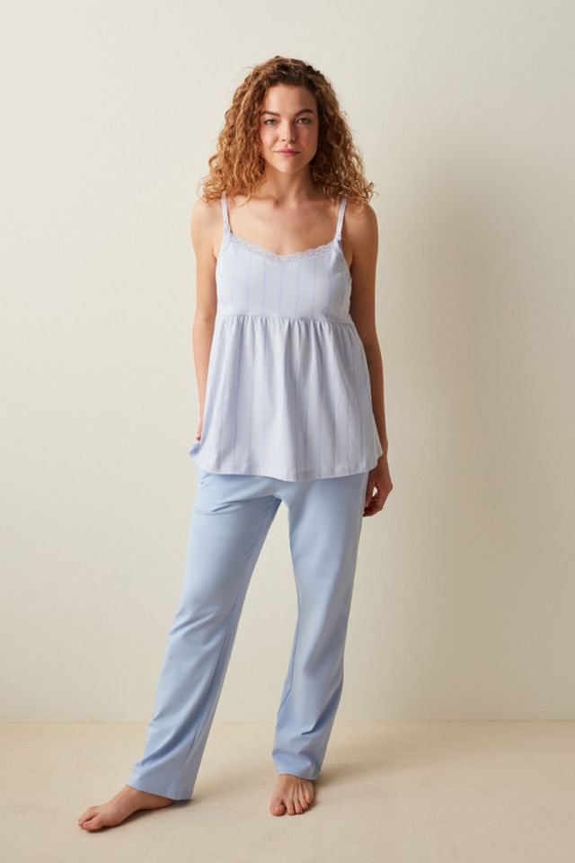 Mama Blue Stripes Atlet Pijama Üstü