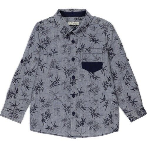 Boy's Leaf Patterned Folded Sleeve Shirt
