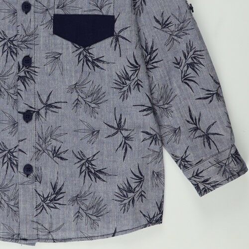 Boy's Leaf Patterned Folded Sleeve Shirt