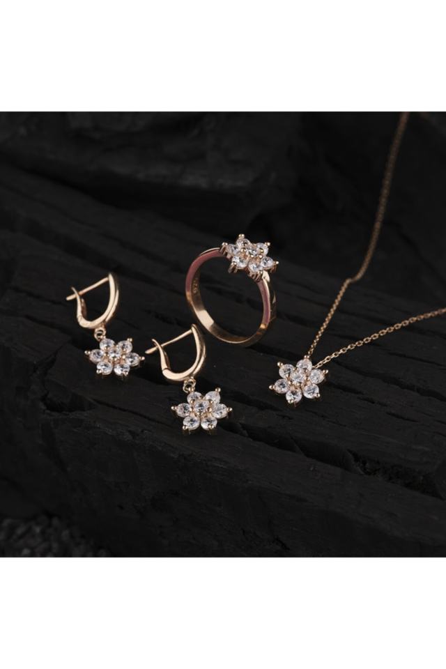 Çiçek Rose Kadın Gümüş Set