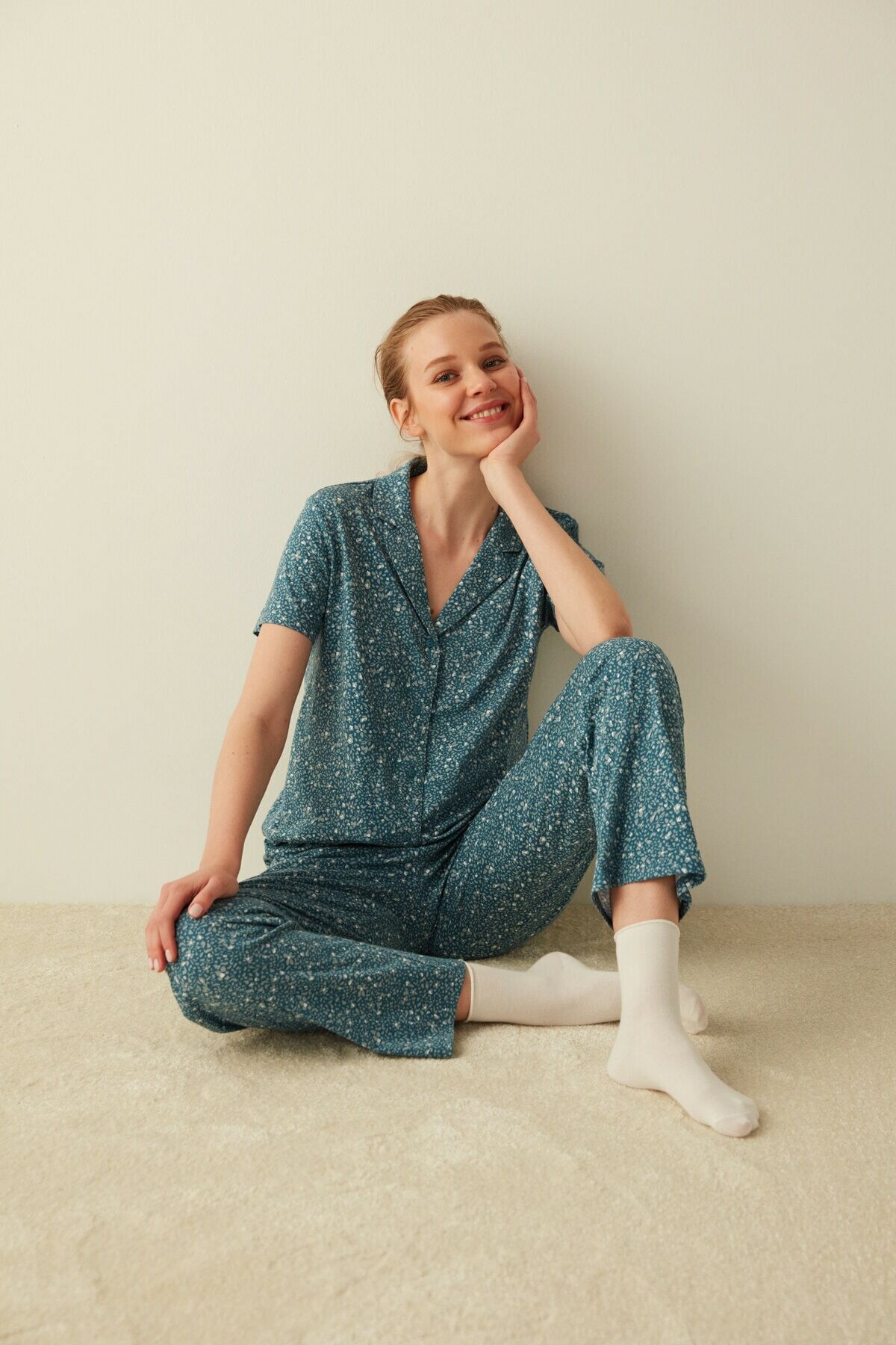 Base Blue Bloom Gömlek Pantolon Kadın Pijama Takımı