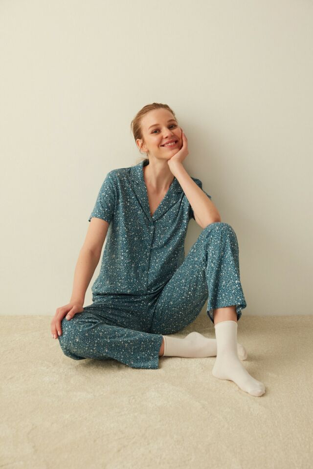 Base Blue Bloom Gömlek Pantolon Kadın Pijama Takımı