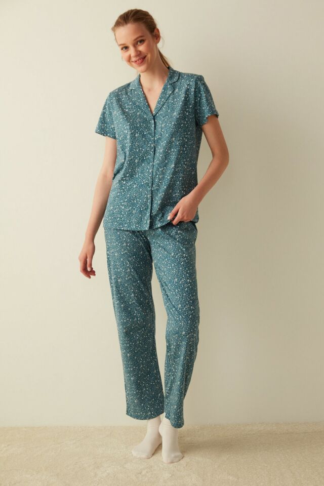 Base Blue Bloom Gömlek Pantolon Kadın Pijama Takımı