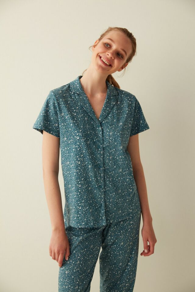 Base Blue Bloom Gömlek Pantolon Kadın Pijama Takımı