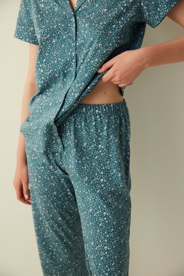 Base Blue Bloom Gömlek Pantolon Kadın Pijama Takımı