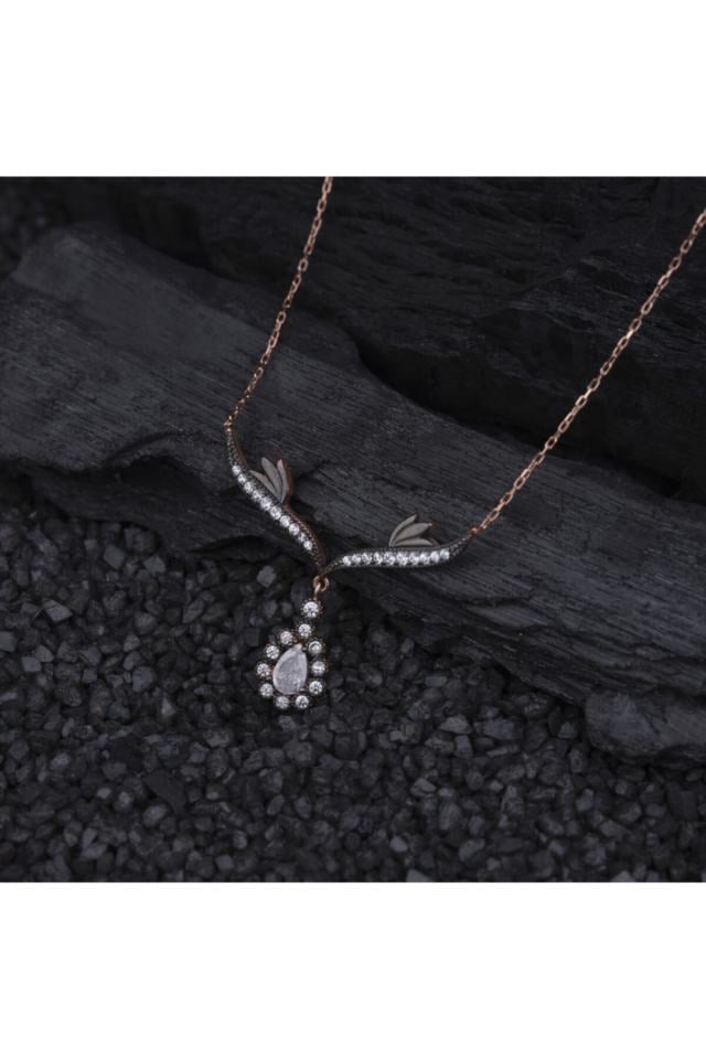 Drop Stone and Angel Wing Silver Women's Necklace