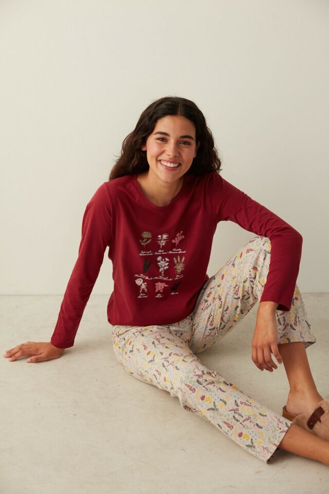 Multicolored Sweet Flowers Pants Pajamas Set