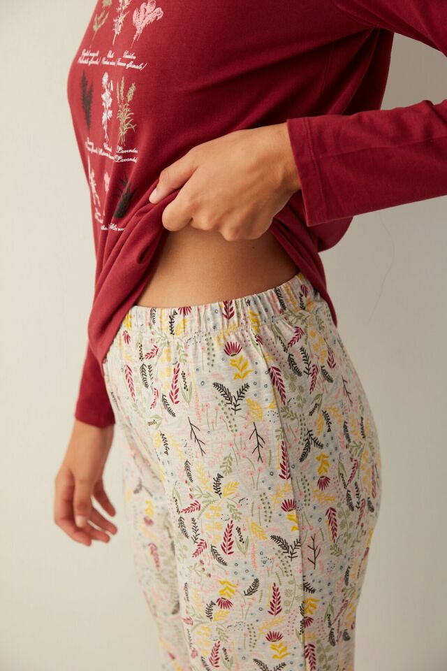 Multicolored Sweet Flowers Pants Pajamas Set