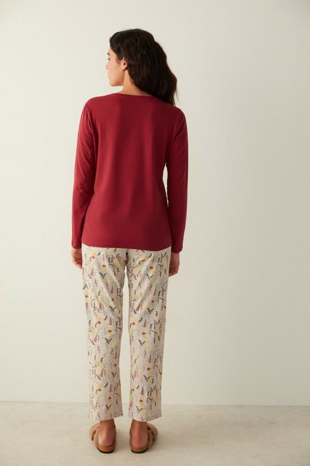 Multicolored Sweet Flowers Pants Pajamas Set