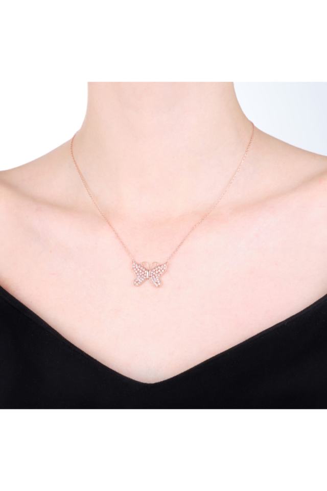 Kelebekli Gümüş Kadın Kolye Modeli