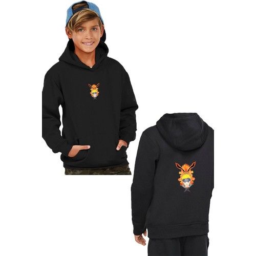 Naruto Çocuk Sweatshirt Kapüşonlu Ön Arka Baskılı