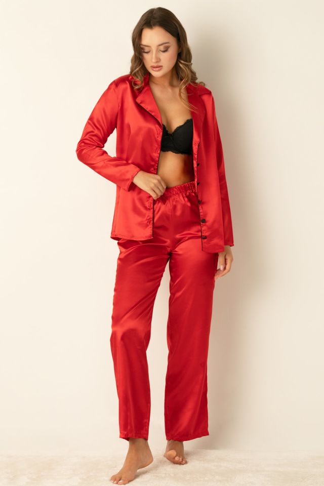 Long Sleeve Satin Pajamas Set