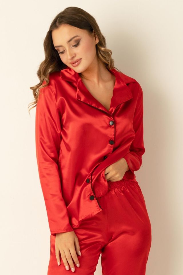 Long Sleeve Satin Pajamas Set