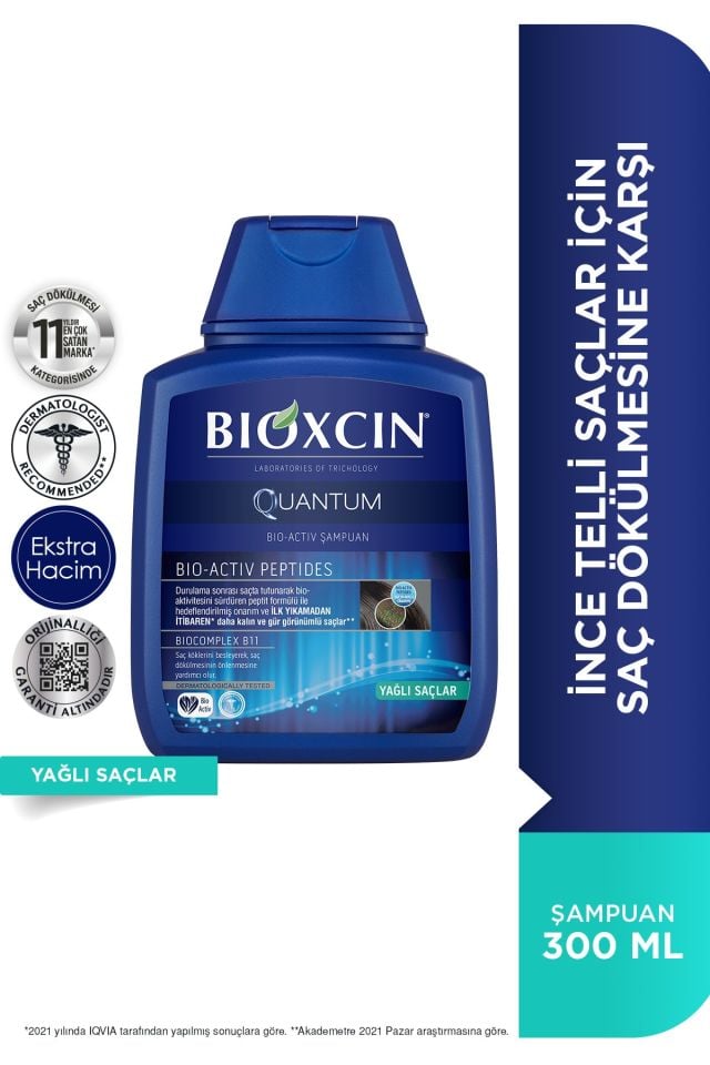Bioxcin-Quantum Şampuan Yağlı Saçlar İçin 300 Ml - İnce Telli Saçlar İçin Dökülme Şampuanı