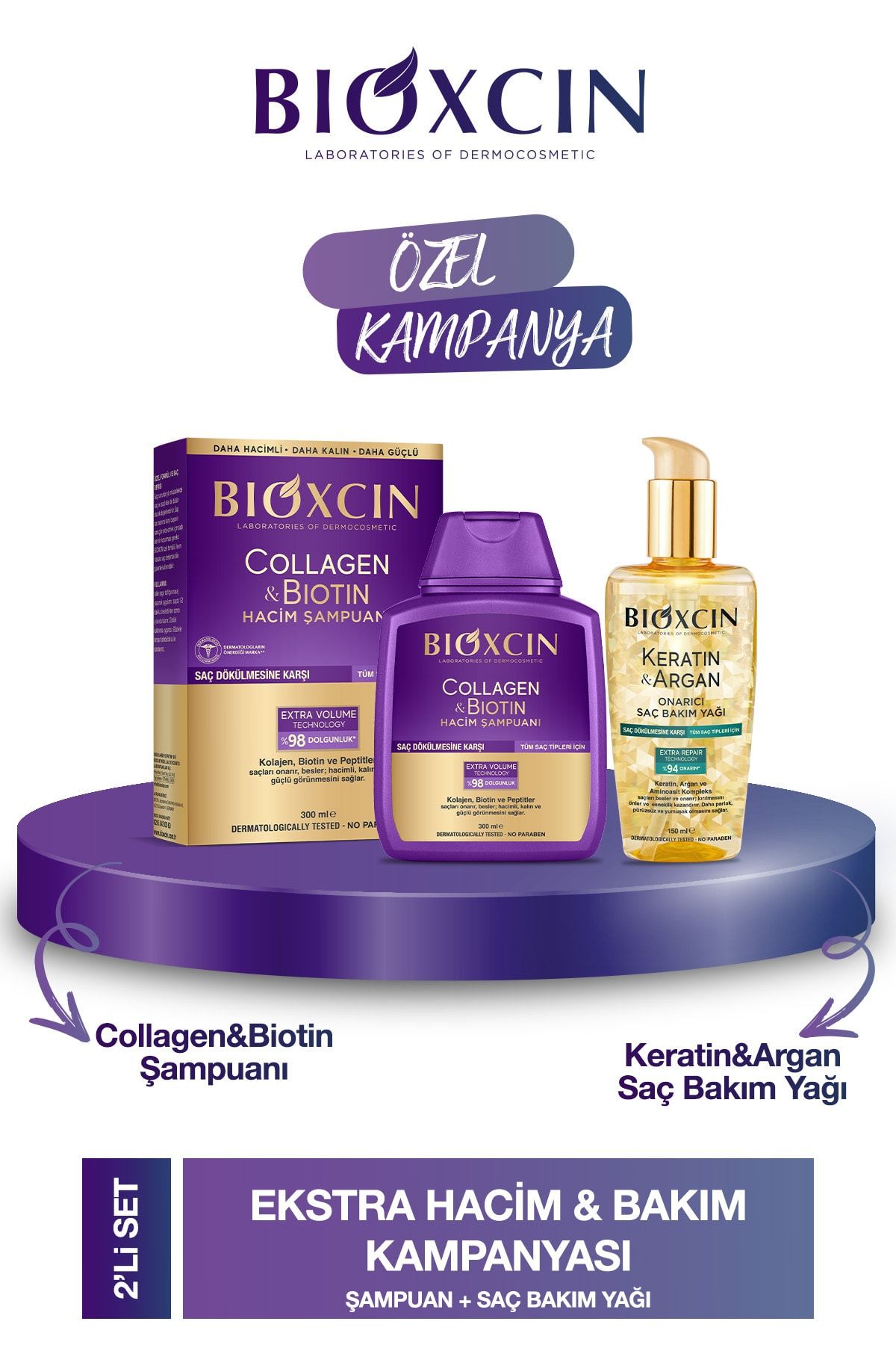 Collagen & Biotin Hacim Şampuanı 300ml + Keratin Argan Saç Bakım Yağı