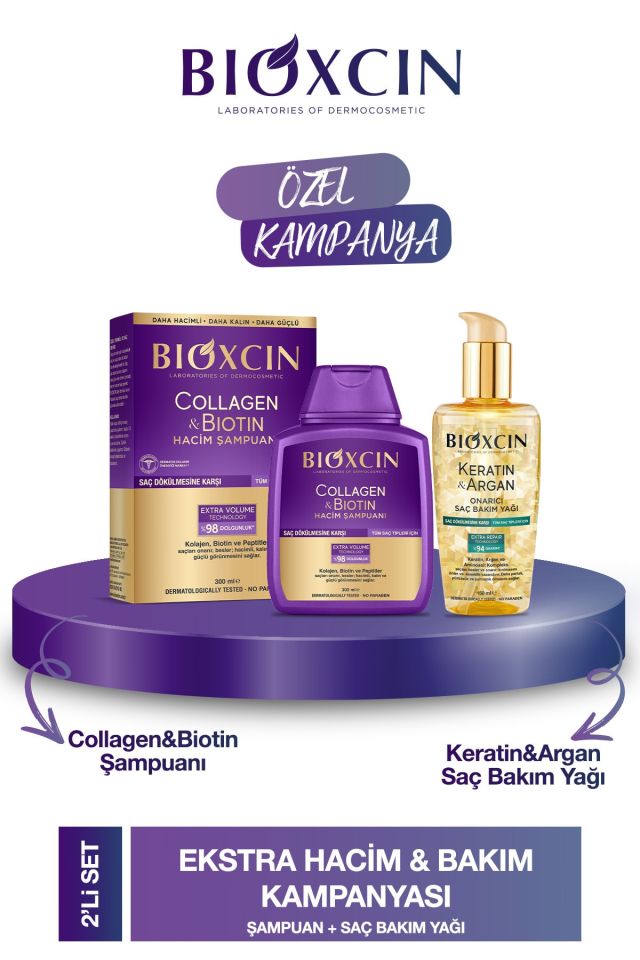 Collagen & Biotin Hacim Şampuanı 300ml + Keratin Argan Saç Bakım Yağı