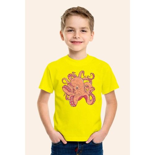 Octopus Printed Yellow Kids T-Shirt