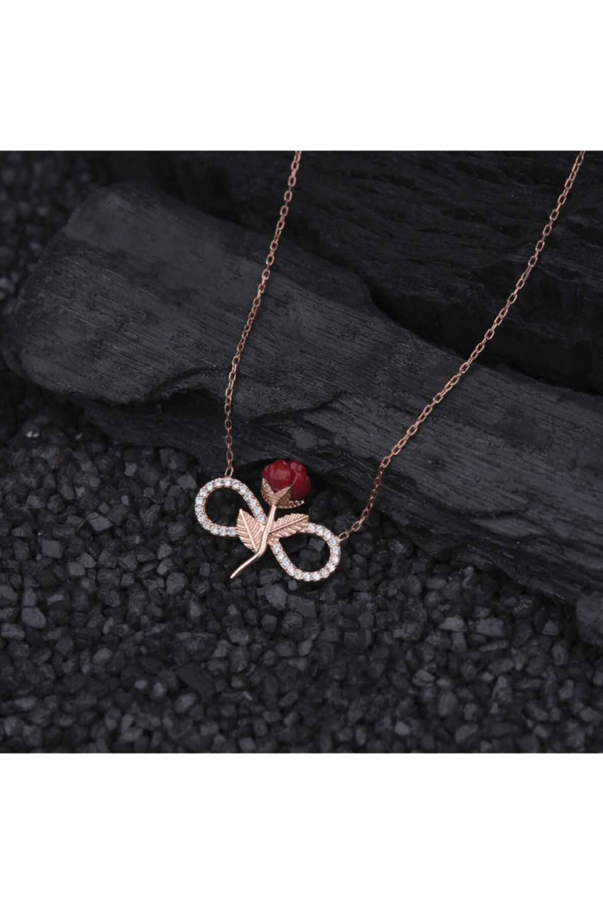Infinity and Red Rose Silver Women's Necklace Model