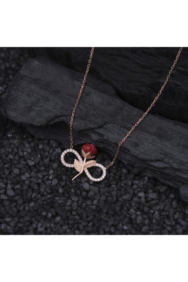 Infinity and Red Rose Silver Women's Necklace Model