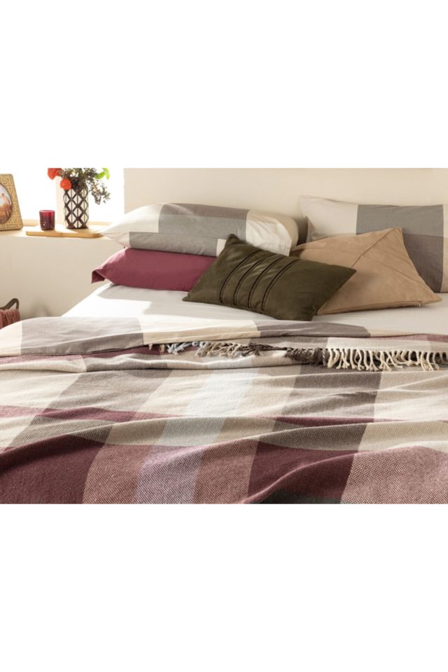 Madras Check Pamuklu Çift Kişilik Battaniye 200x220 Cm Mor – Bej