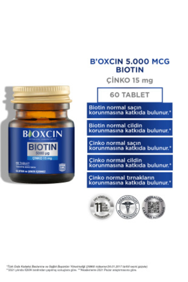 Biotin 5000 Mg Food Supplement 60 Tablets - Healthy Hair, Skin, Nails