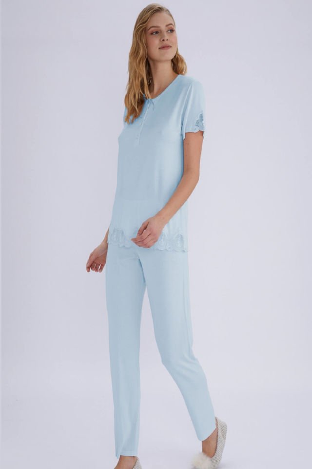 Kadın Açık Mavi Kısa Kollu Pijama Takımı 59508