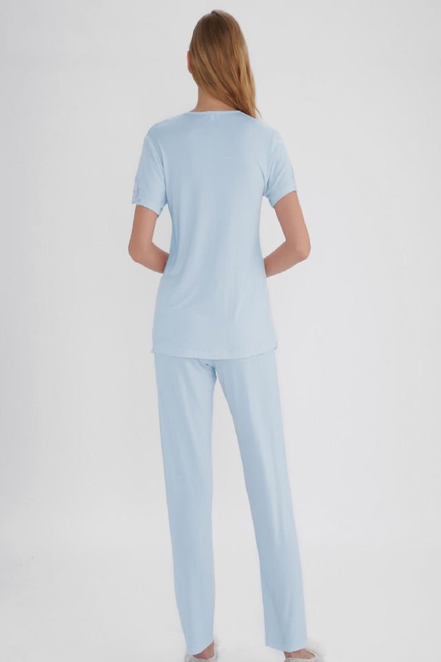 Kadın Açık Mavi Kısa Kollu Pijama Takımı 59508