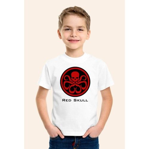 Red Skull Printed White Kids T-Shirt