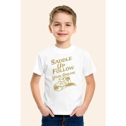Never Give Up Baskılı Beyaz Çocuk T-Shirt